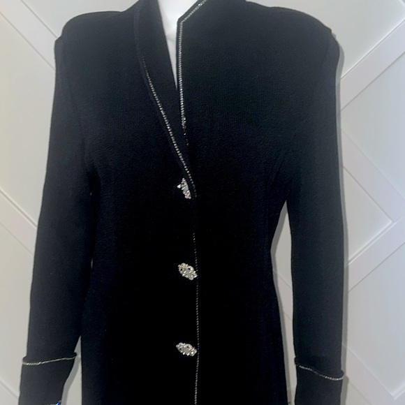 St. John Evening Santana Knit Black Blazer with Swarovski Crystal Accents
